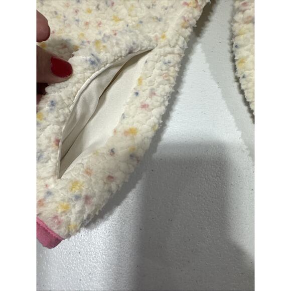 Old Navy Girls L (10-12) Confetti Dot Zip Up Cozy Fleece Sweater Cardigan Beige - Picture 11 of 11